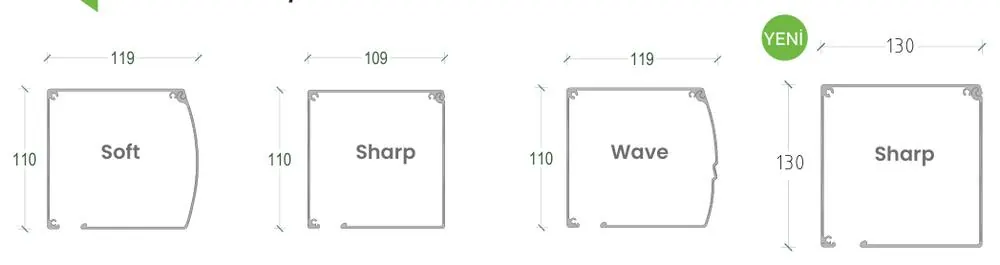 Presjeci kutija zip screen rolete u okruglom, četvrtastom i valovitom obliku